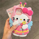 3D Hello Kitty Silicone Case Sweet Flower Cartoon Cover For iPhone